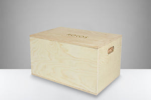 Wooden gift box for Magnum decanter packed in wood shavings.