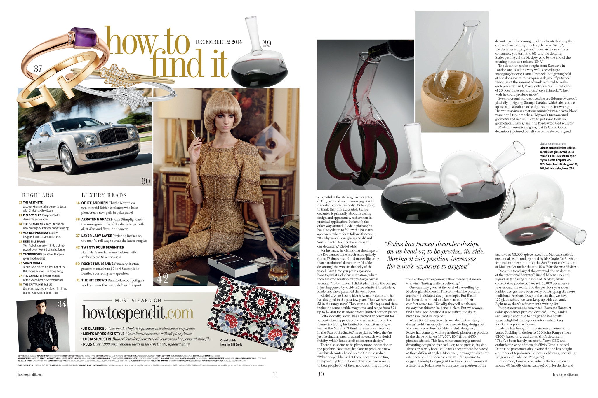 'Aerates & Graces' - John Stimpfig toasts the reimagined role of the decanter as both objet d’art and flavour-enhancer. (FT's 'How To Spend It' Magazine.)